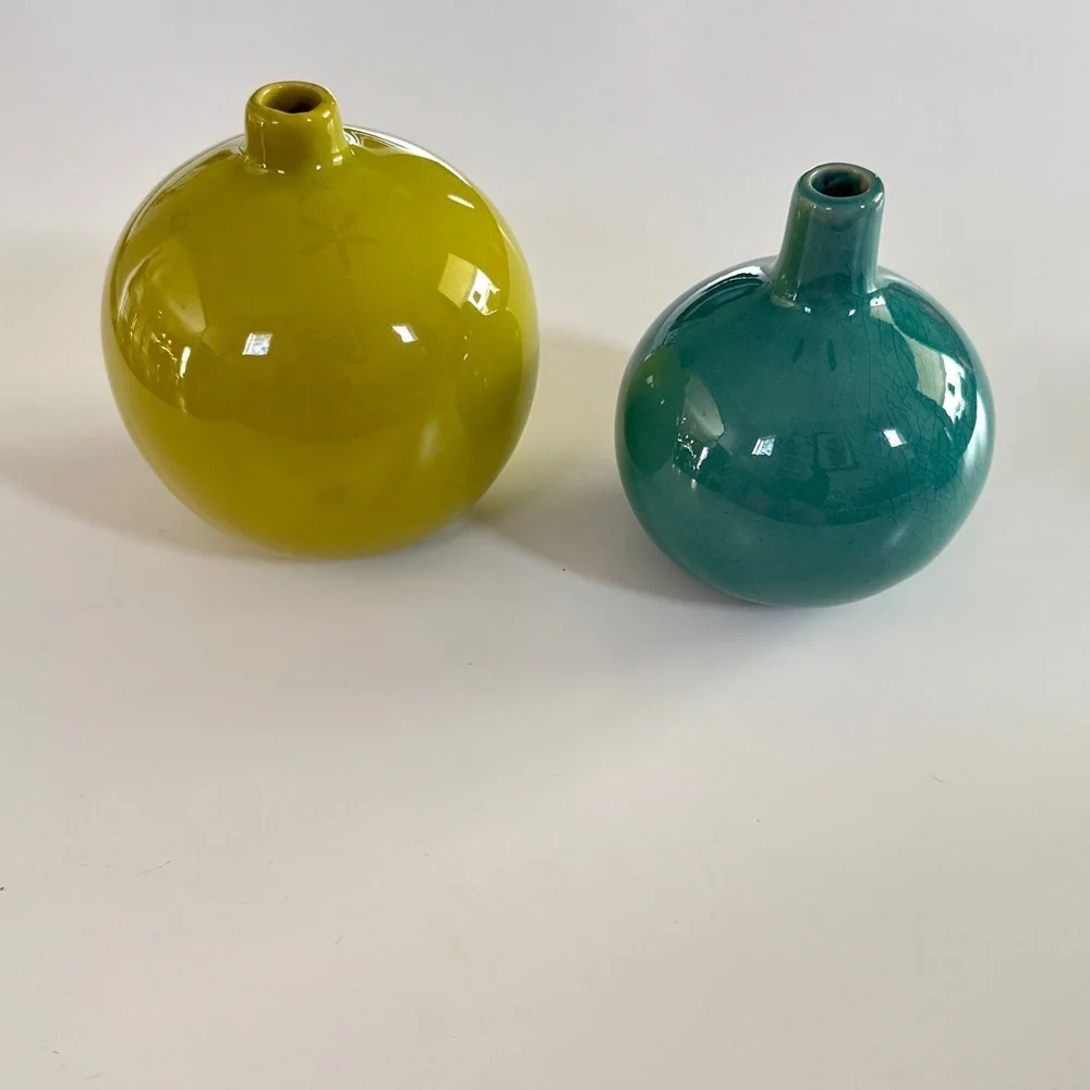 Crate&Barrel Lime and Teal Bud Vase Duo